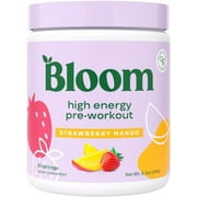 Bloom Nutrition High Energy Pre-Workout Drink Mix, Strawberry Mango, 30 Servings