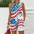thumbnail image 2 of WTOBBY Women's Summer Color Block Print Two Piece Set Vest Sleeveless Top and Shorts Outfit Retro Style for Casual Fashion and Independence Day Themes ,Vermilion M, 2 of 6