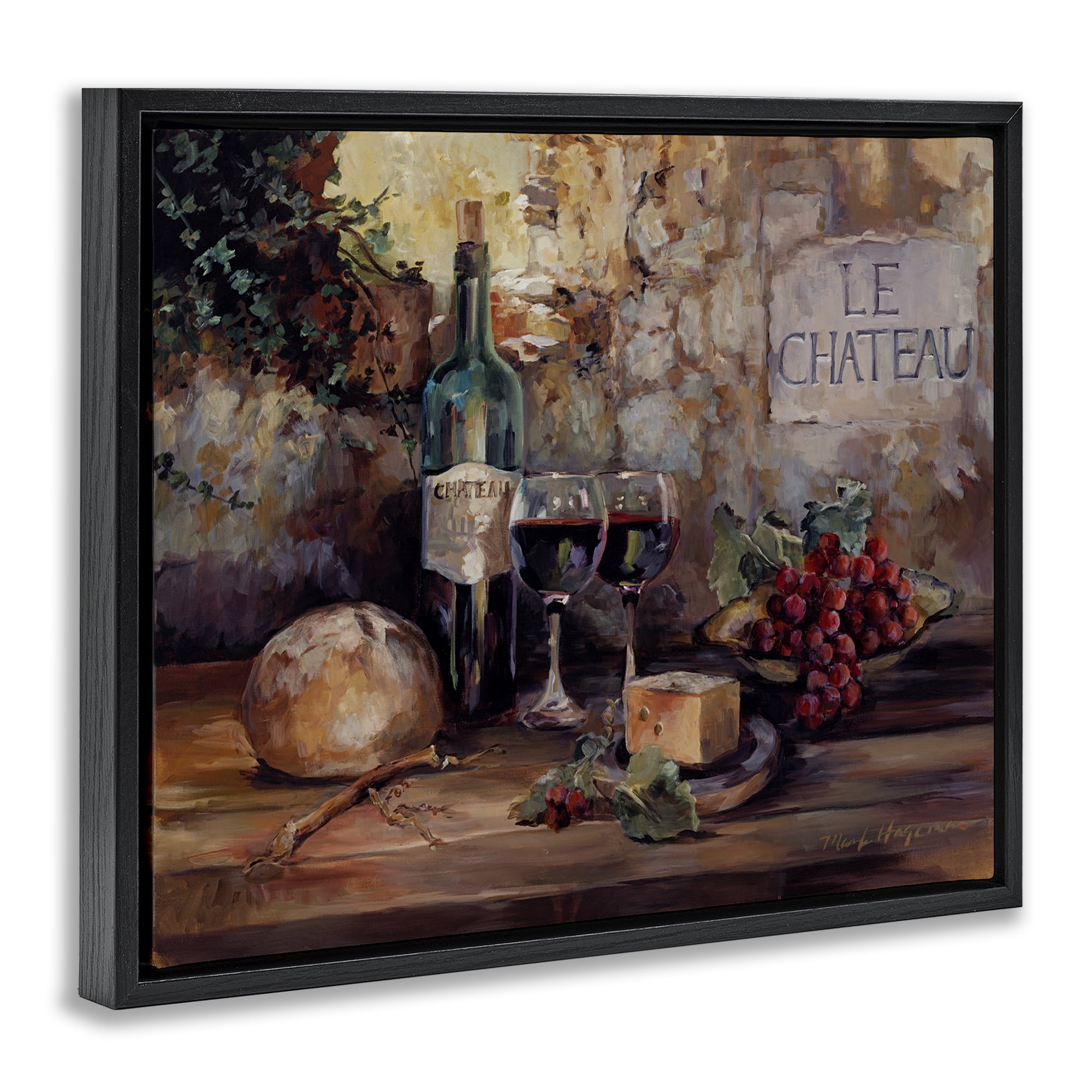 Stupell Industries Parisian Wine and Cheese Food & Beverage Painting Black Floater Framed Canvas Art Print Wall Art, 31 x 25
