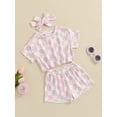 thumbnail image 3 of Bagilaanoe 3pcs Toddler Baby Girl Shorts Set Short Sleeve Floral Print T Shirt Tops + Shorts + Headband 6M 12M 18M 24M 3T 4T Kids Casual Summer Clothes, 3 of 7