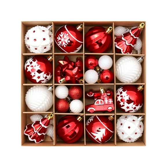 42-Pack Christmas Tree Ornaments Set – 6cm Red & White Decorative Baubles with Gold Hooks, Holiday Ball Set for Tree, Fireplace, Windowsill, Party or Home Décor