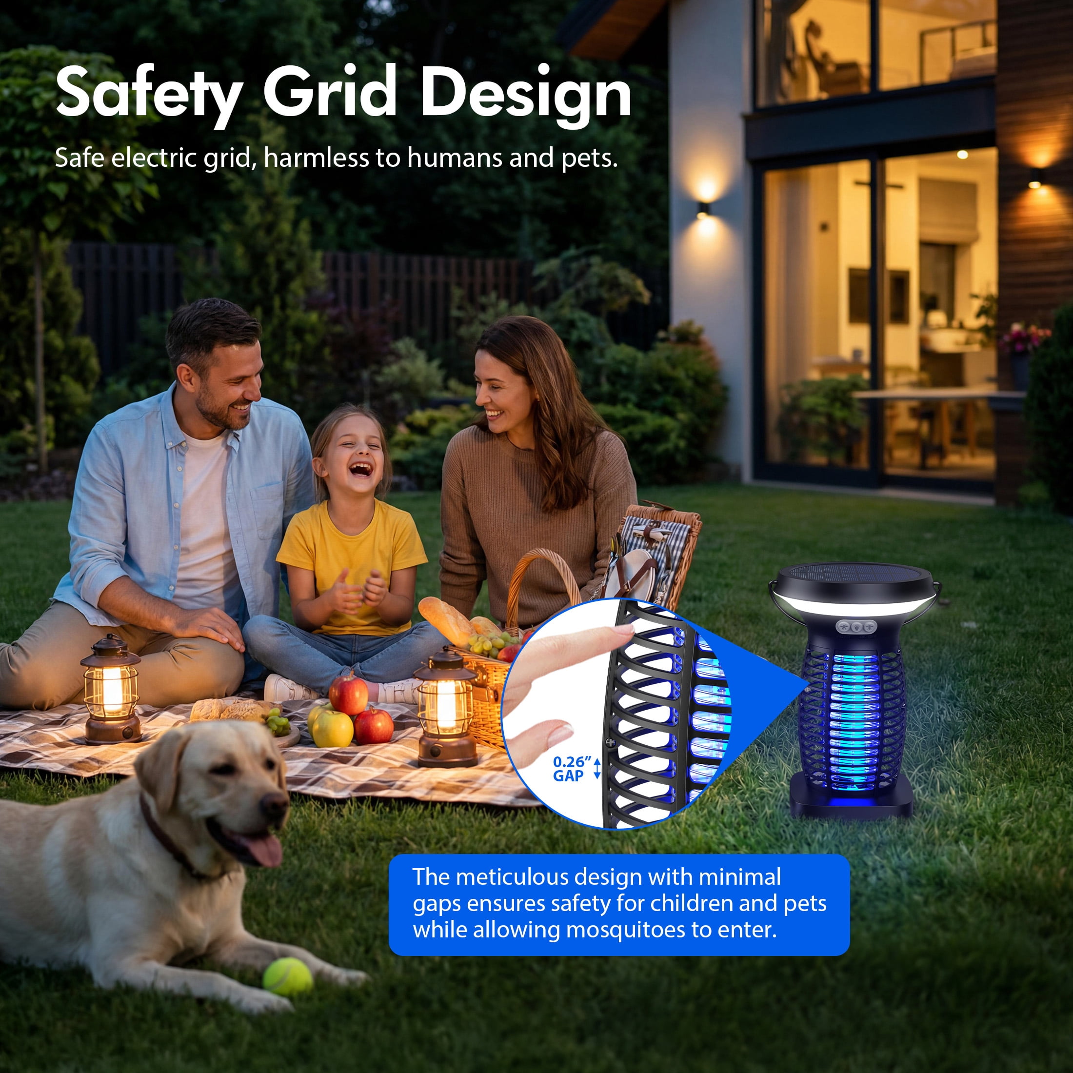 Aenkyo Solar Bug Zapper Outdoor, 4200V Mosquito Killer Lamp, 3-in-1 LED Light, IPX5