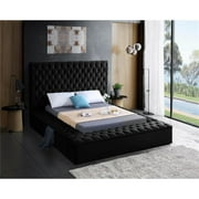 Meridian Furniture Bliss Velvet Queen Bed - Box of 3-Color:Black Velvet,Style:Contemporary