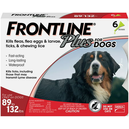 FRONTLINE Plus for Extra Large Dogs (89-132 lbs) Flea and Tick Treatment, 6 (Best Heartworm Meds For Dogs)