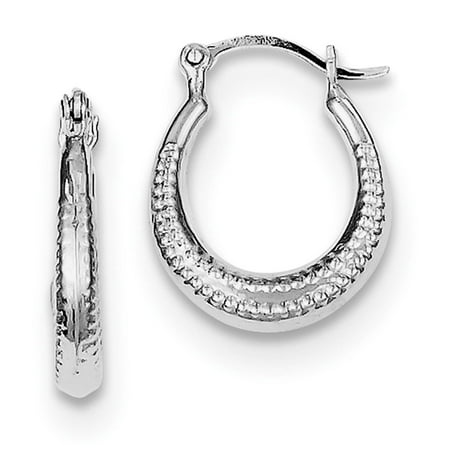 - 925 Sterling Silver Textured Hollow Hinged Post 2mm x 15mm Hoop Earrings