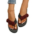 thumbnail image 2 of hopeusnice Women's Floral Flip Flops Summer Beach Sandals Comfortable Flat Slippers Soft Sole Thong Flipflops Wine 37, 2 of 4