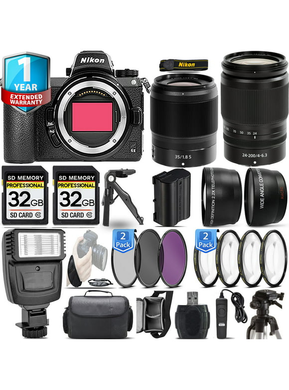 Nikon Z6 II Mirrorless Camera with 24-200mm f/4-6.3 VR Lens + 35mm f/1.8 S Lens + Flash + 64GB Kit