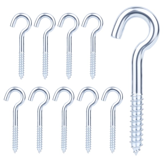 WellMade 3/8 in. x 4.5 in. Zinc Plated Screw Hook, Heavy Duty Steel Ceiling Hook for Indoor and Outdoor Hanging, 10 pack