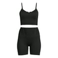 thumbnail image 5 of No Boundaries Ribbed Knit Cami Bra and Bike Shorts Set, 2-Piece, Women's and Women's Plus, 5 of 5