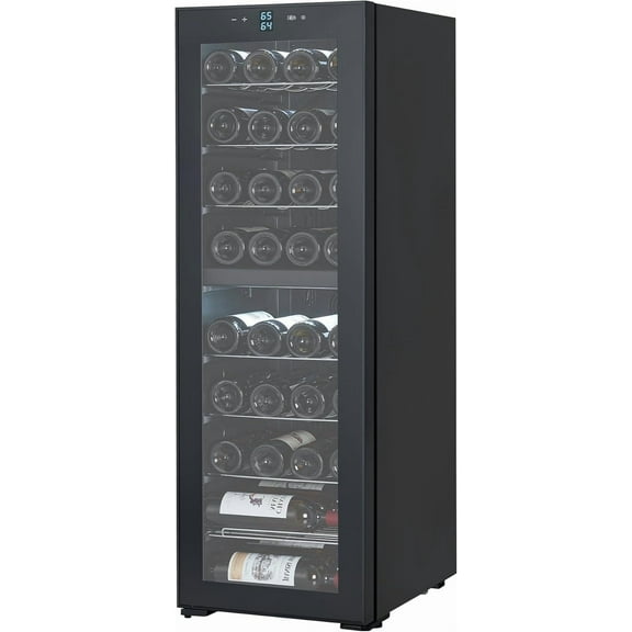 Homhougo 39-Bottle Dual Zone Wine Cooler - 21 Inch Freestanding Wine Fridge with Digital Temp Control, Adjustable Stainless Steel Shelves - for Home Bar, Kitchen, Restaurant, Black