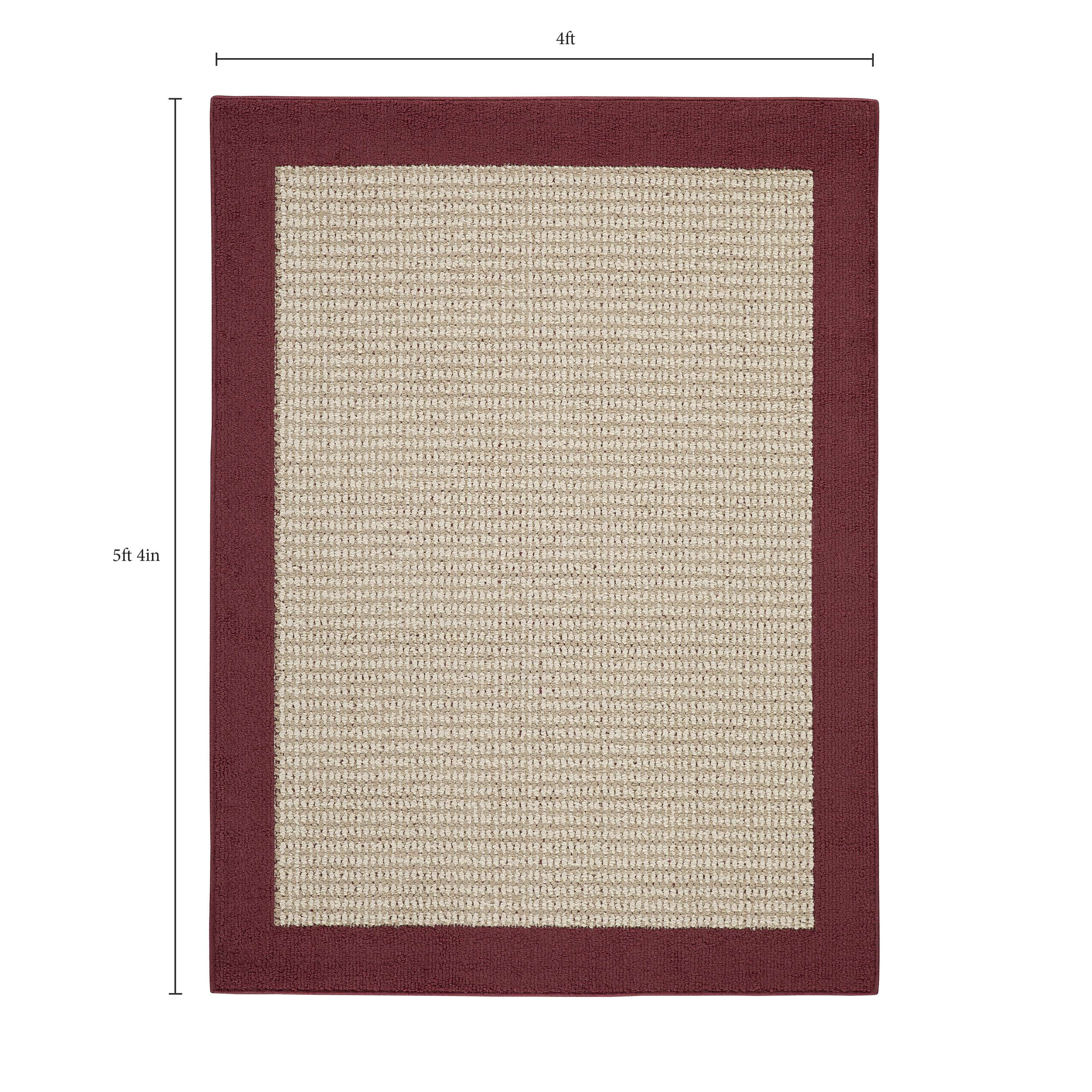 Mainstays Farmhouse Faux Sisal Olefin Red Border Indoor Area Rug, 4' x 5'4"