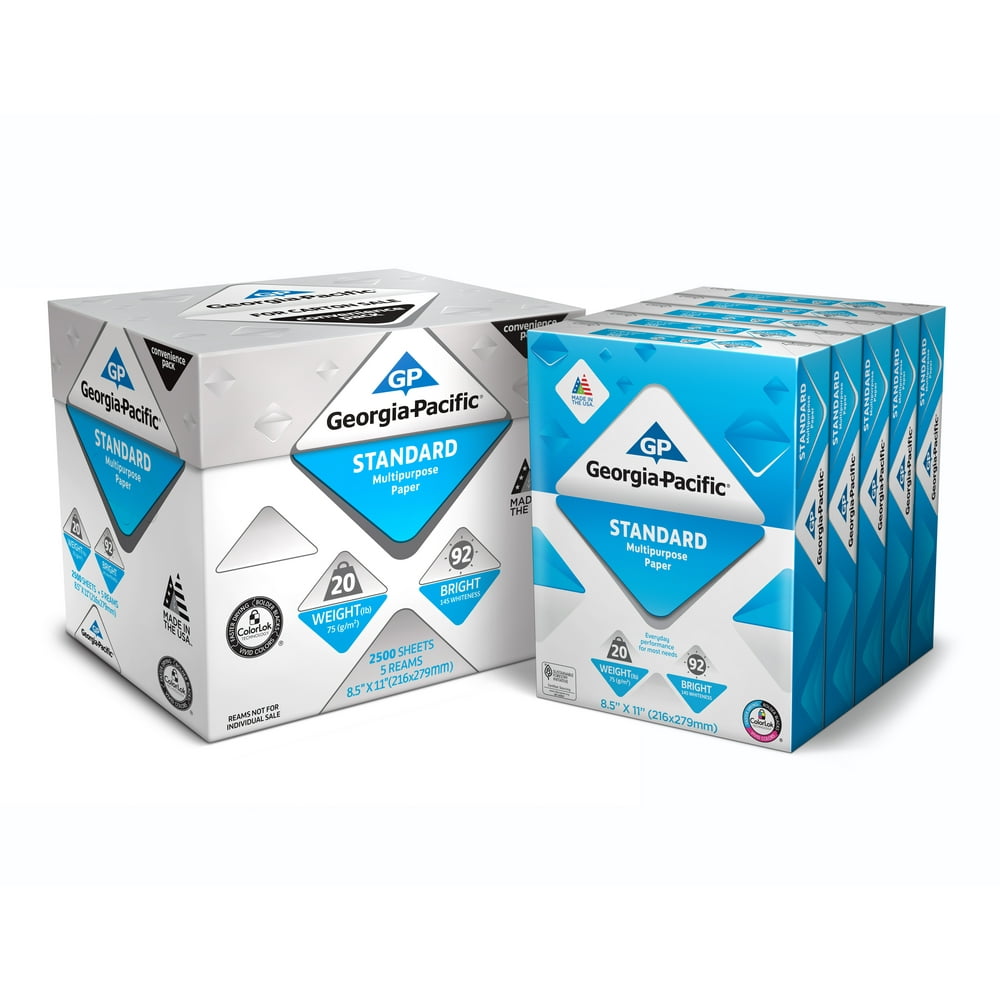 Standard Paper 8.5 x 11, 20lb/92 Bright, 2500 Sheets