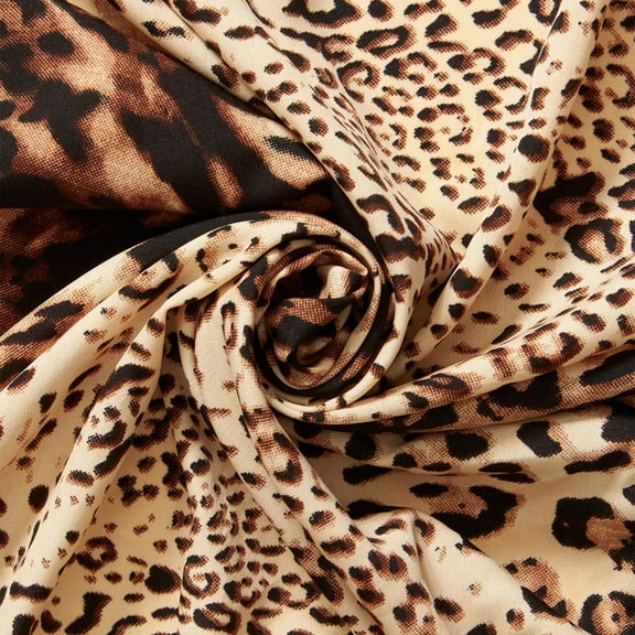 Wildcat Crepe De Chine Print Fabric Beige Sheer Polyester 57" By The Yard