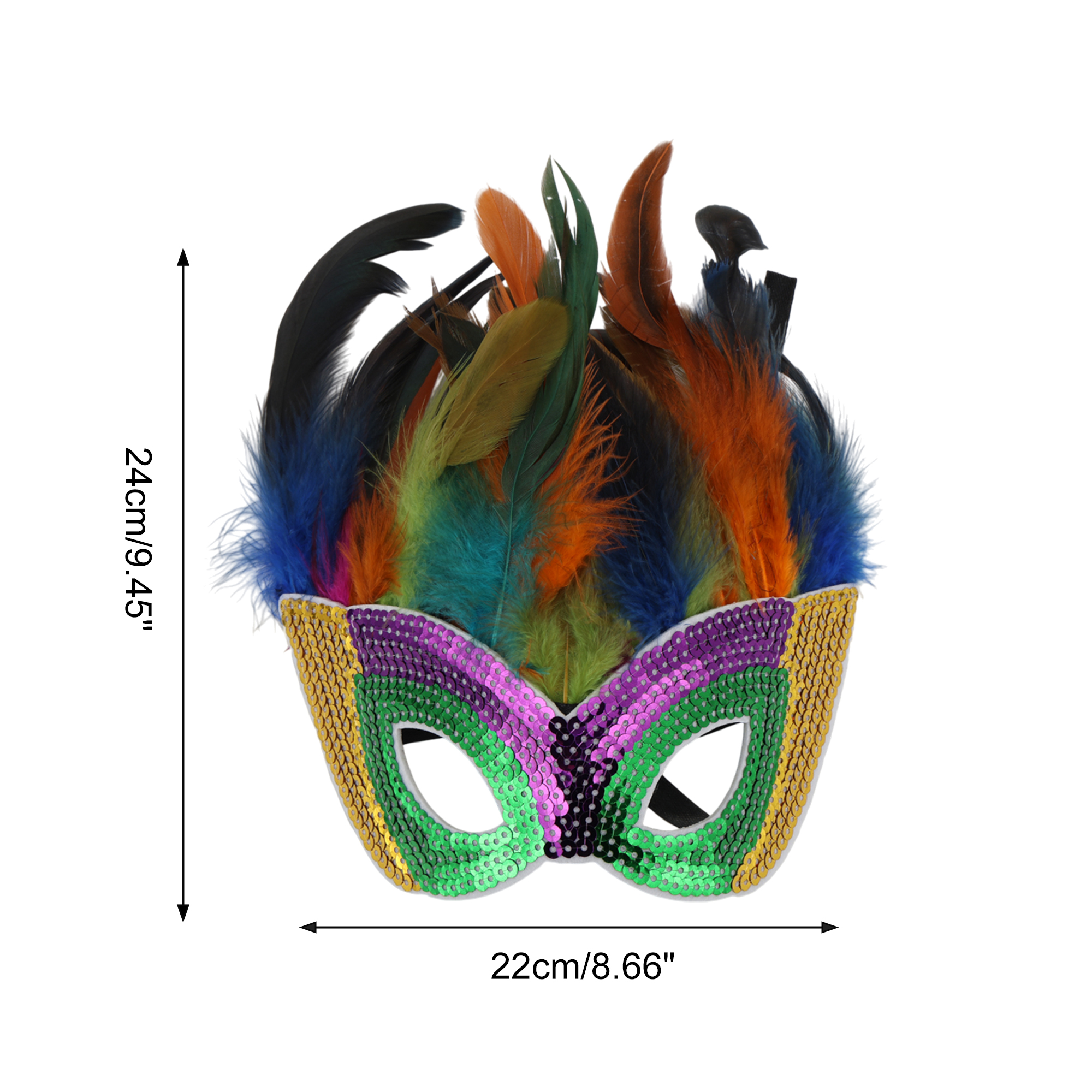 Unique Bargains 1 Pack Elegant Sequined Feathers Party Mask Multicolored