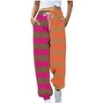 thumbnail image 2 of BiZtdJrK Women Jogger Pants Striped Print Trendy Street Sweatpants Drawstring Elastic Waist Casual Sweat Pant with Pockets Brown S, 2 of 5