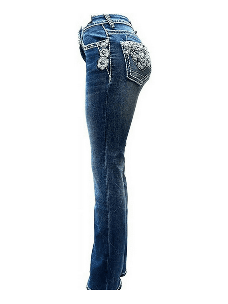 Jack David/H&Y Women's Rhinestone Bootcut Stretchy Denim