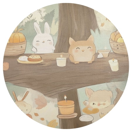 Cute Woodland Animal 15.4in Diameter PVC Plate Mat, Heat-Resistant and Cuttable, Kitchen Decor