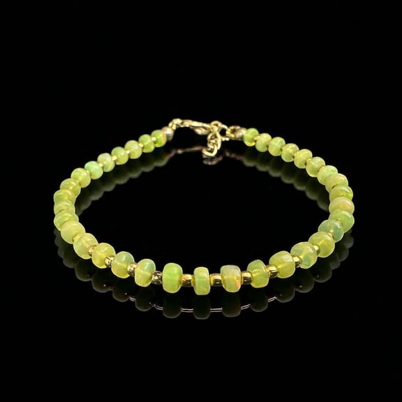 Yellow Ethiopian Opal Bracelet: Gold Finish, Handmade Jewelry