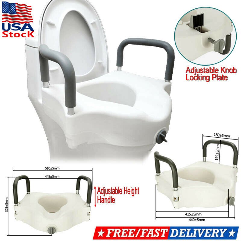 Raised Toilet Seat with Arms, Elongated for Elderly Handicap Bathroom