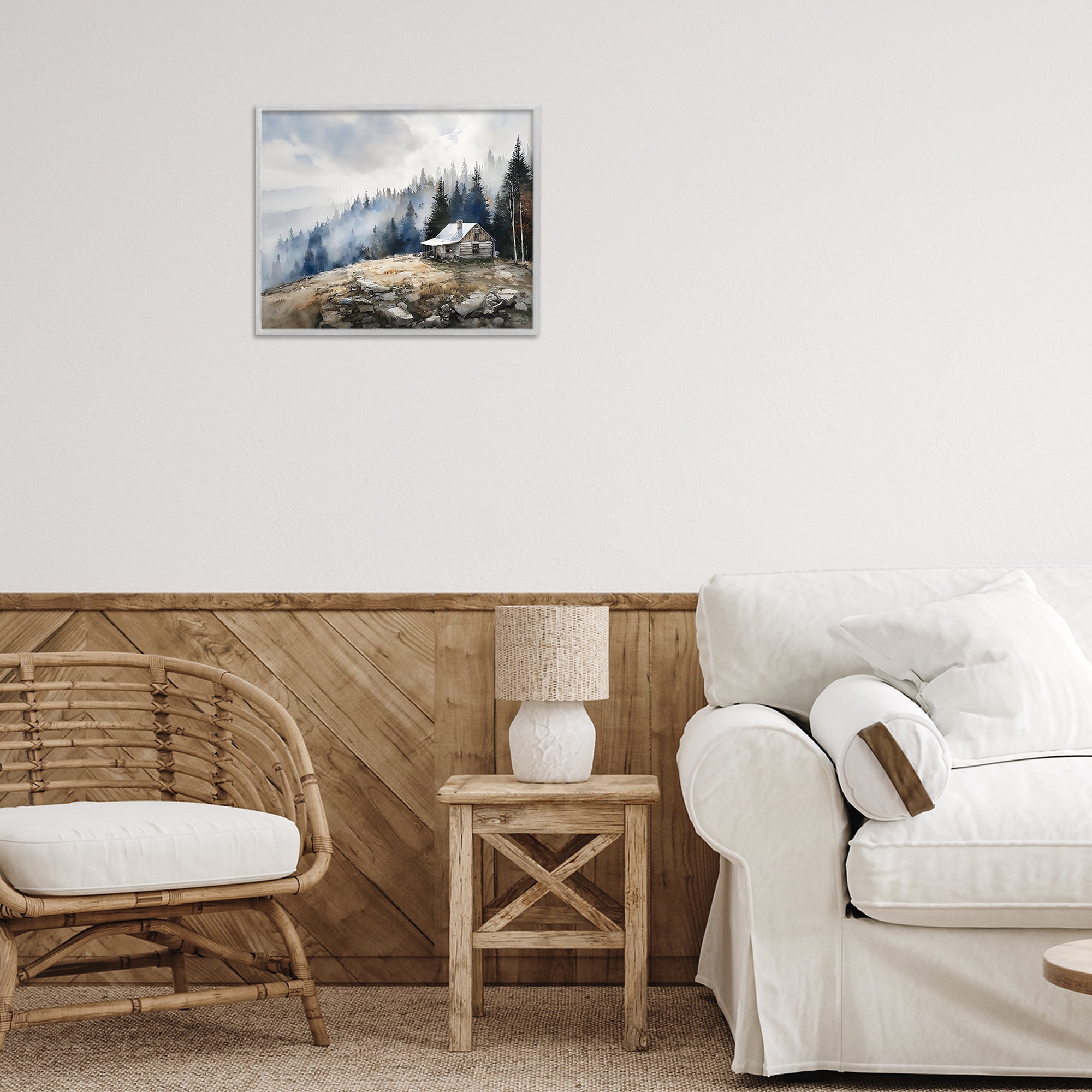 Stupell Industries Misty Cabin on Ridge Gray Framed Giclee Art, design by Franklyn Gregory