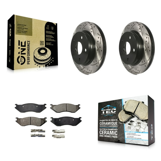 Transit Auto Front Coated Drilled Slotted Disc Brake Rotors and Ceramic Pads Kit for Car Dodge Ram 1500 Durango KDT-100042