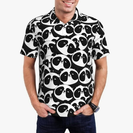 Logiee Panda1 Print Mens Polo Shirts Mens Golf Polo Shirts Short Sleeve Casual Polo Shirts for Men Summer Fashion Beach Shirts-Large