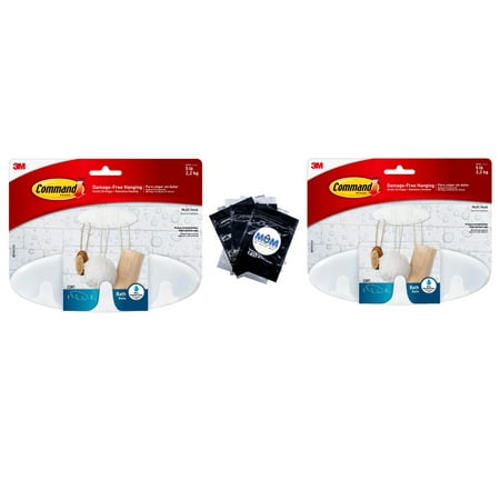 

Bath Multi-Hook Bathroom Organization - 2 pack - 1 wall multi-hook 2 large water-resistant strips per pack -Command - plus 3 My Outlet Mall Resealable Storage Pouches