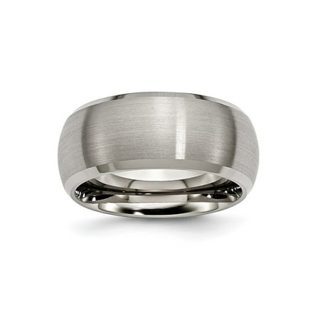 - Mens 10mm Satin Titanium and Polished Beveled Edge Wedding Band Ring Size 10