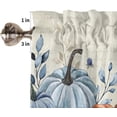 thumbnail image 5 of Kitchen Curtain Valance, Thanksgiving Pumpkin Fall Eucalyptus Leaf Flower Blue Orange Short Rod Pocket Window Curtain Tiers for Bedroom, Bathroom, 2 Panel, 27.5" W x24 L, 5 of 5