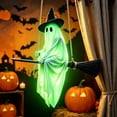 thumbnail image 5 of Aurorax Early Halloween Decorations Outdoor,Hanging Ghost Decor,Flying Ghost on Broomstick with Witch Hat 5ft Remote Control Light-Up Spooky Cute for Front Porch Yard Tree Green, 5 of 6