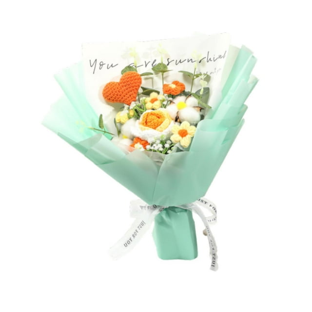 Ramo de flores de ganchillo hecho a mano con rosas artificiales para decoración del hogar para mamá Flores de color naranja