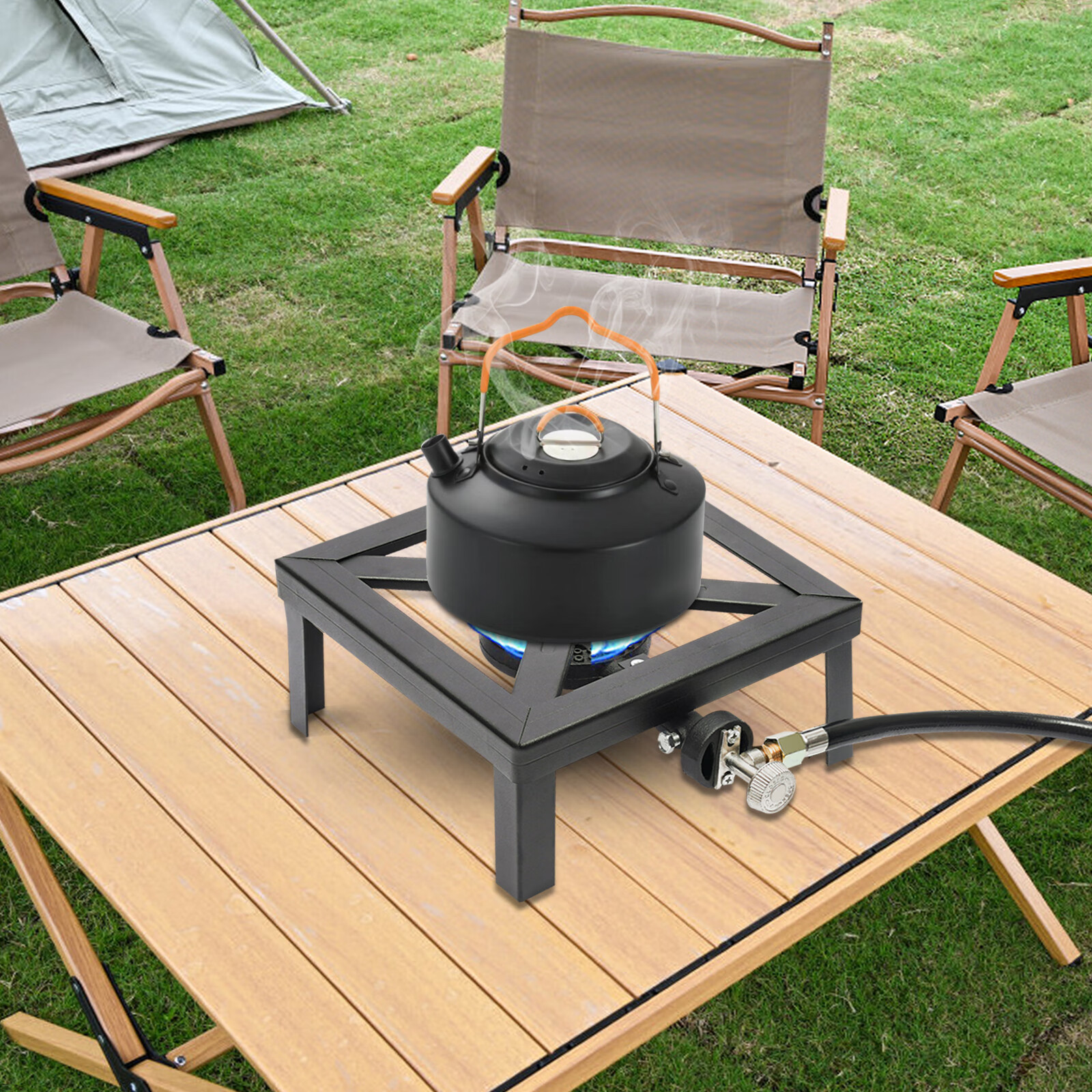 Loyalheartdy 8000W Portable Camping Gas Stove Single Burner Propane Cooker w/Adjustable Regulator Hose for BBQ Outdoor Cooking Camping