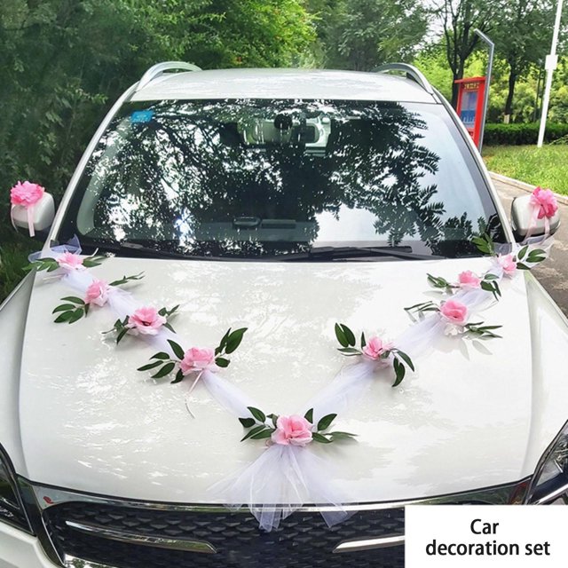 Decoración de flor del frente del coche de boda Flores artificiales Adorno Decoración Corona Cint el festival Fiesta Estilo C yotijar decoraciones de la boda del coche