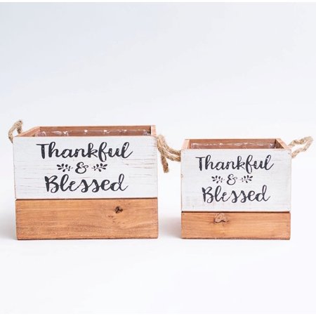 

Set Of 2 Thankful & Blessed With Rope Handles Crates