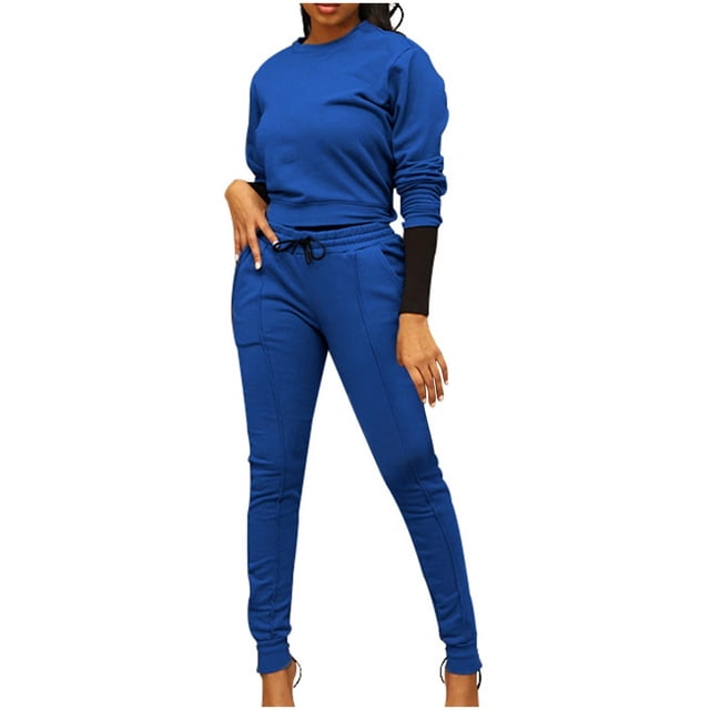 Yuyuzo Ensemble d'Entraînement 2 Pcs pour Femmes Chandails à Manches Longues à Col Ras du Cou avec Pantalons Joggers Survêtements Ensembles de Sport