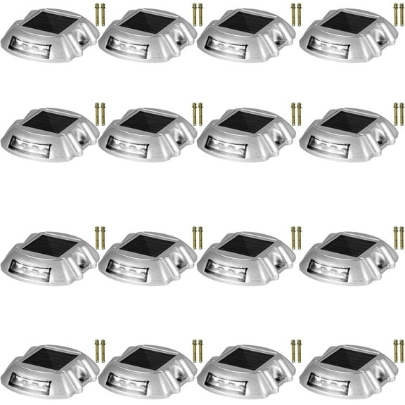 VEVOR Driveway Lights 16-Pack Solar Driveway Lights Bright White with Screw Solar Deck Lights Outdoor Waterproof Wireless Dock Lights 6 LEDs for Path Warning Garden Walkway Sidewalk Steps
