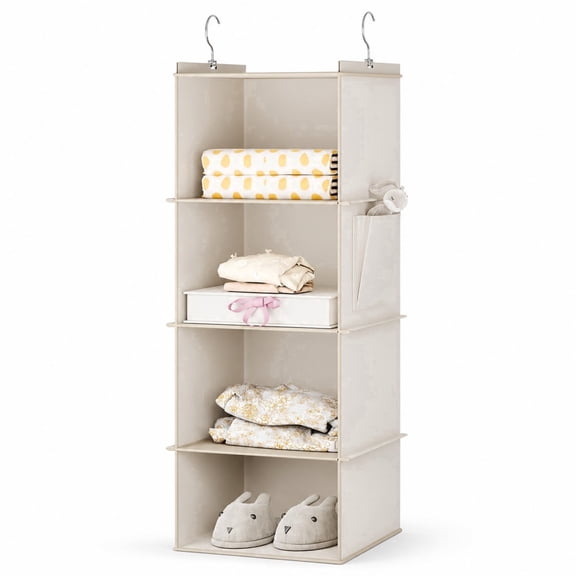 Hanging Closet Organizer, 4-Shelf Closet Hanging Storage Shelves, Beige