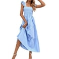 thumbnail image 2 of Coduop Women Boho Smocked Long Dress Fly Sleeve Ruffle Flowy Tiered A-Line Maxi Dress Sundress, 2 of 8