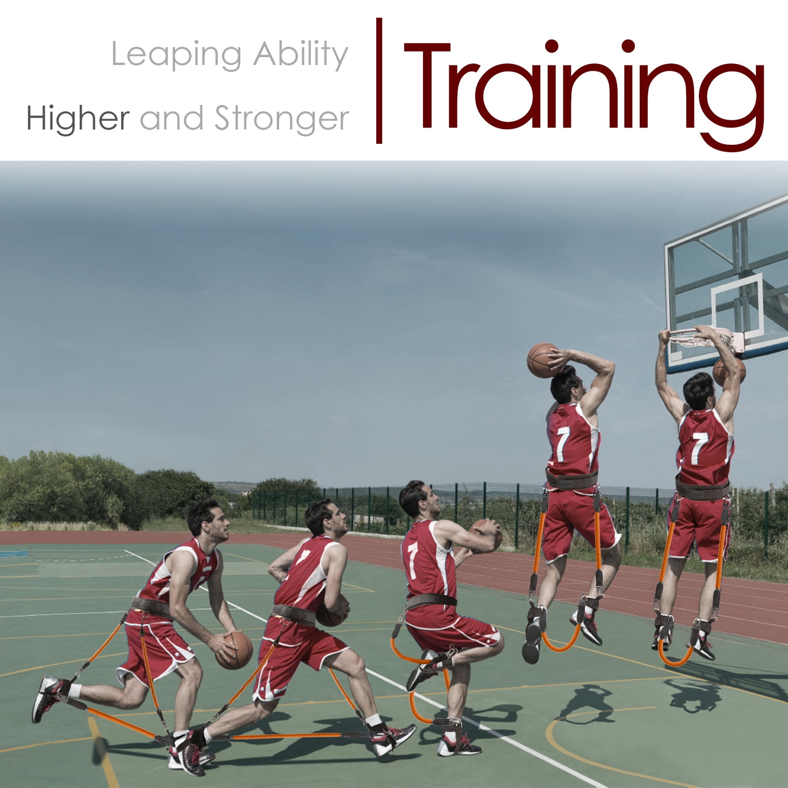 Ueasy Vertical Jump Trainer with Resistance Bands, Ankle Straps & Waist Belt - for Boxing, Basketball, Football Training (60LB-150LB Options)