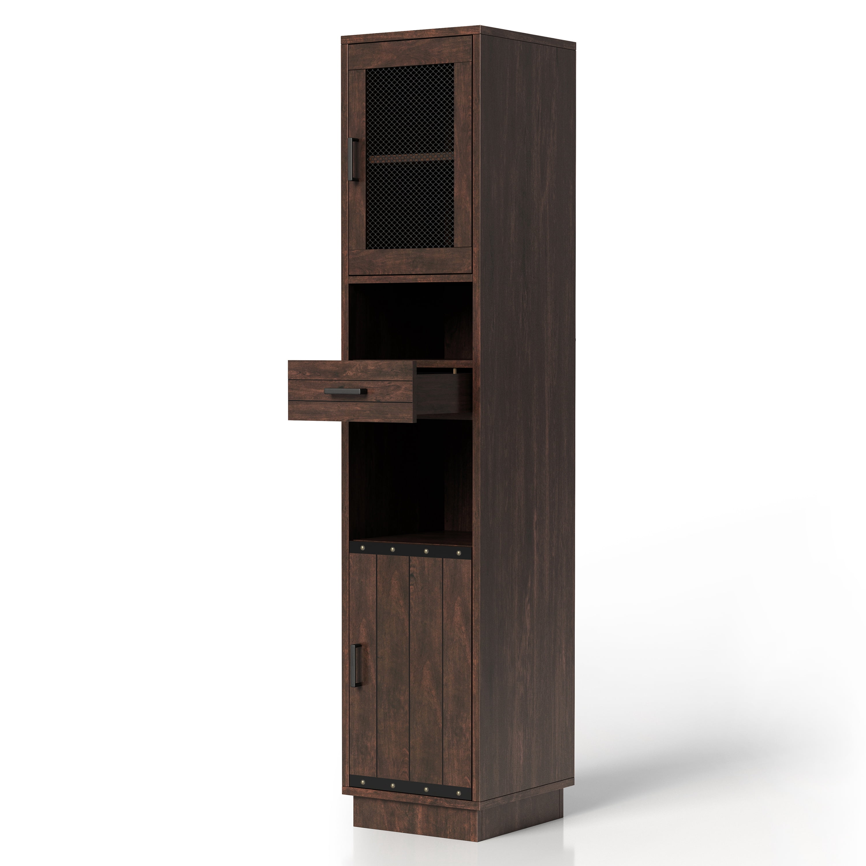 Furniture of America Mecka Tower Cabinet with 2 Doors, Vintage Walnut