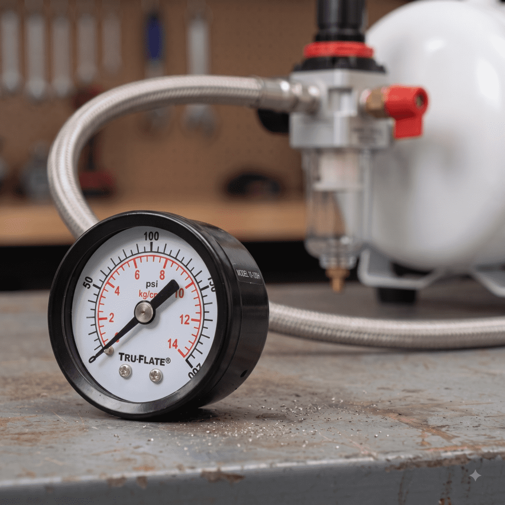 Tru-Flate Plastic/Steel Mini Air Line Rugged Gauge 1/8 in. NPT 200 psi 1 pc