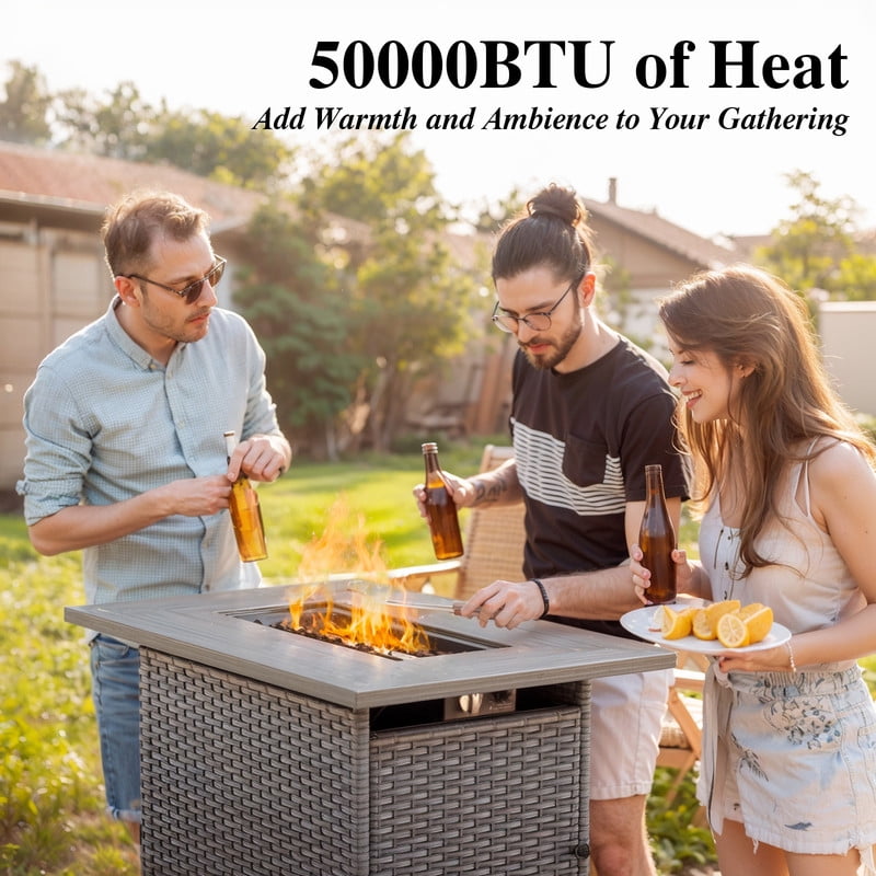 PARKWELL Outdoor Fire Pit 41" 50000 BTU Patio Propane Gas Fire Pit Table with Lava Rocks and Lid,Brown Wicker Firepit Faux Wood Tabletop