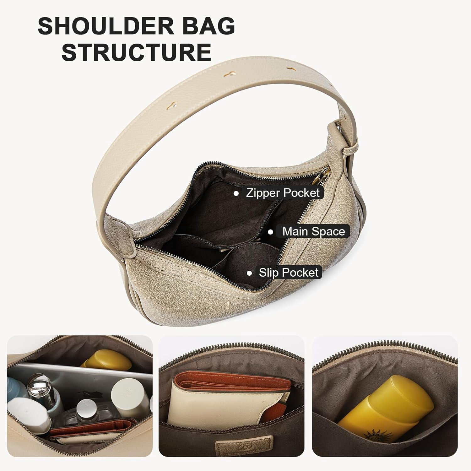 Crescent Shoulder Bag for Women Trendy Crossbody Hobo Purse Vegan Leather Clutch Handbag Adjustable Strap