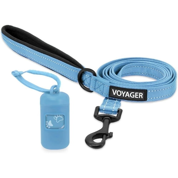 Voyager Reflective Dog Leash 5 ft, Polyester Leash Strap with Neoprene Handle, Baby Blue