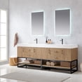 thumbnail image 4 of Vinnova Alistair 84" White Stone Top Oak Double Vanity Black Frame with Mirror, 4 of 17