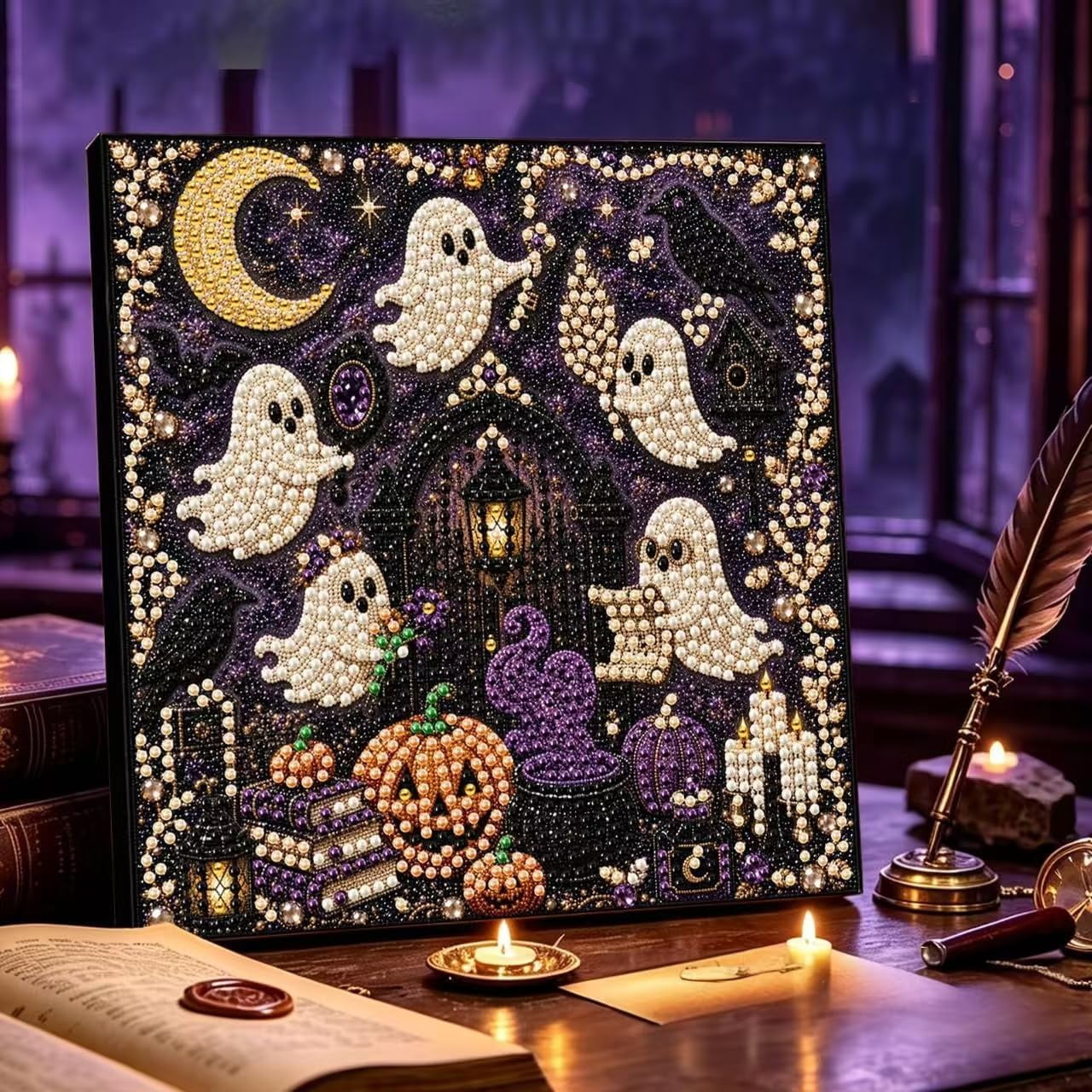Halloween Diamond Art Pearl Painting Art Kits Kits for Adults Ghost Diamond Painting Beginner DIY Seasonal Party Gift 3D Fall Home Decor Wall Art #J