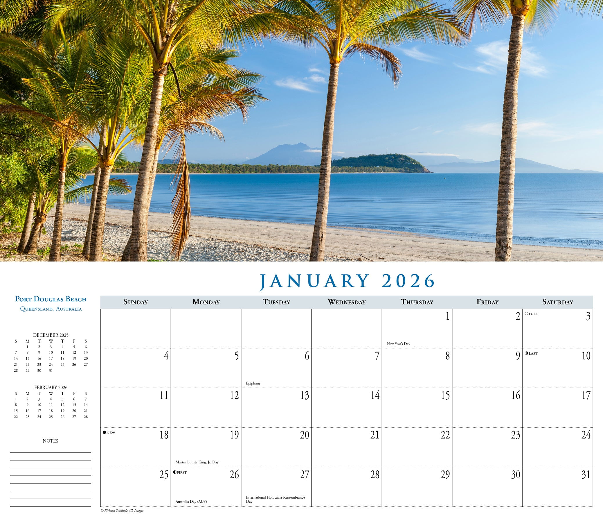 Beaches 2026 Panoramic 15 X 6.5 Wall Calendar, (Hardcover)