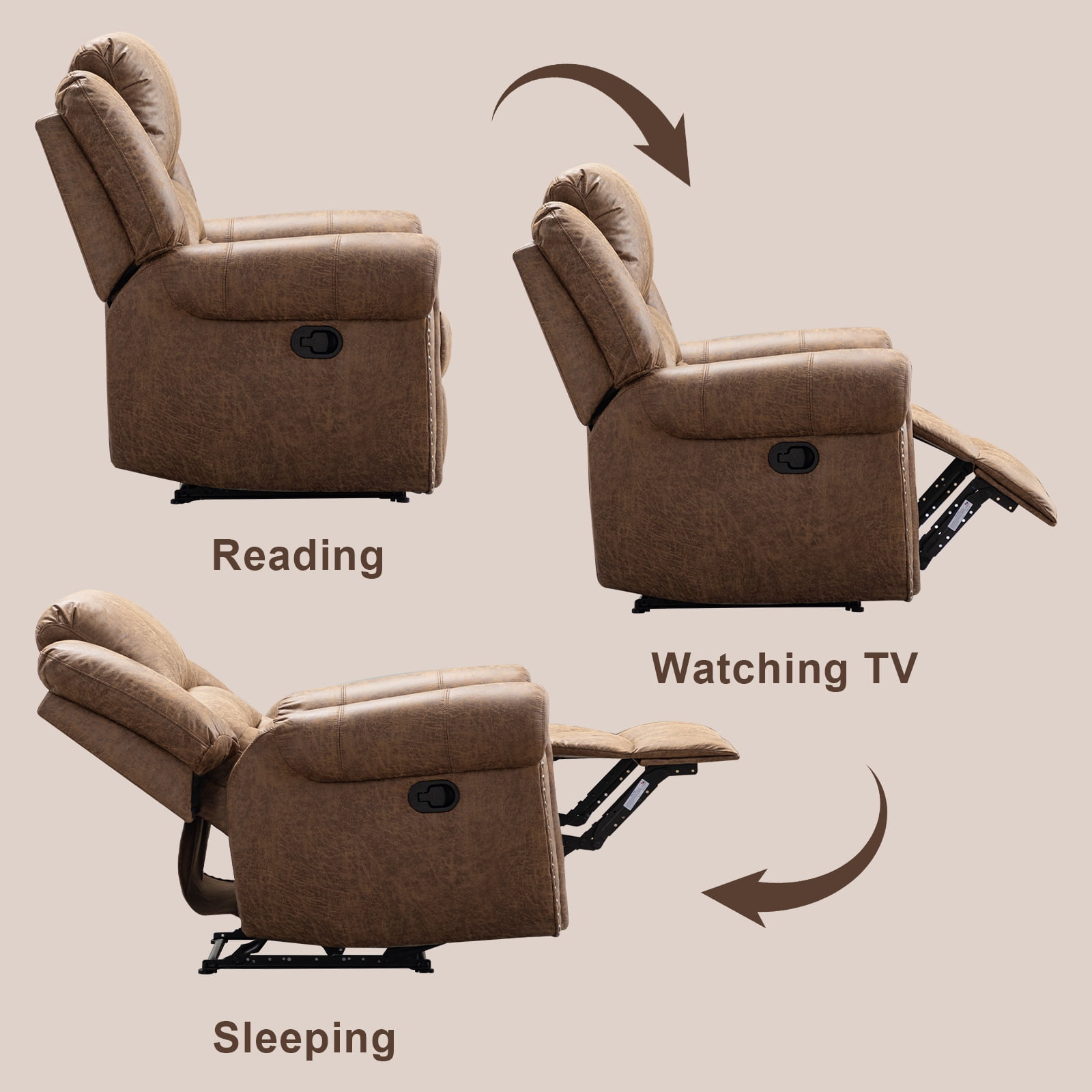 Bonzy Home Recliner Comfortable Arms and Back Single Reclining Chair Sofa for Living Room Bedroom, Brown