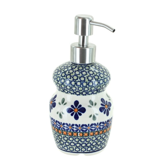 Blue Rose Polish Pottery Mosaic Flower Soap Dispenser