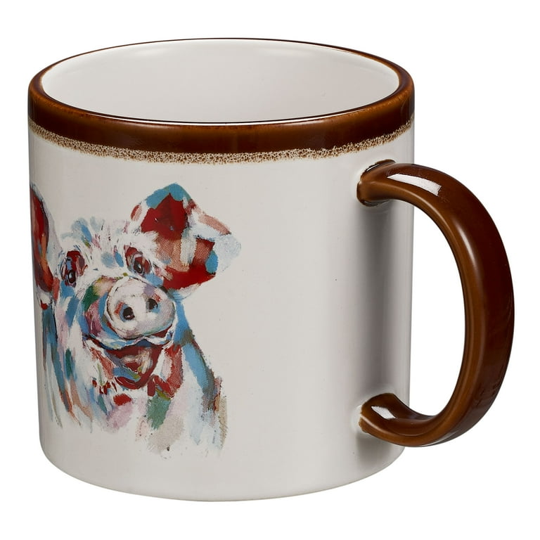 Mainstays Farm Pig Sculpted Stoneware Mug 19.27 Ounces White Walmart